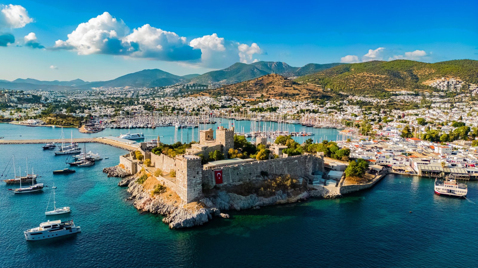 Aerial view of Bodrum harbour on the Turkish Riviera