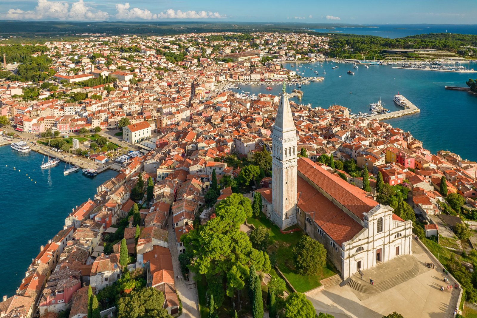 Aerial view of a historic Croatian town on the Adriatic coast