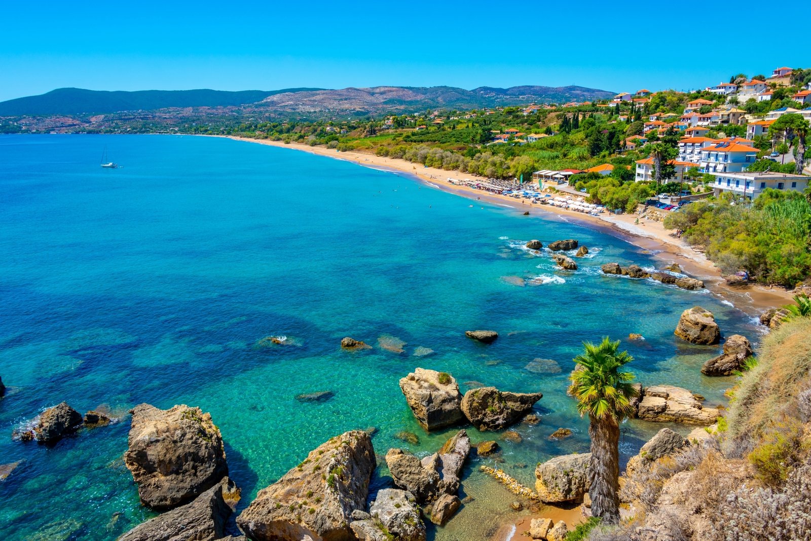 Panorama,View,Of,Zagka,Beach,In,Greek,Town,Koroni.