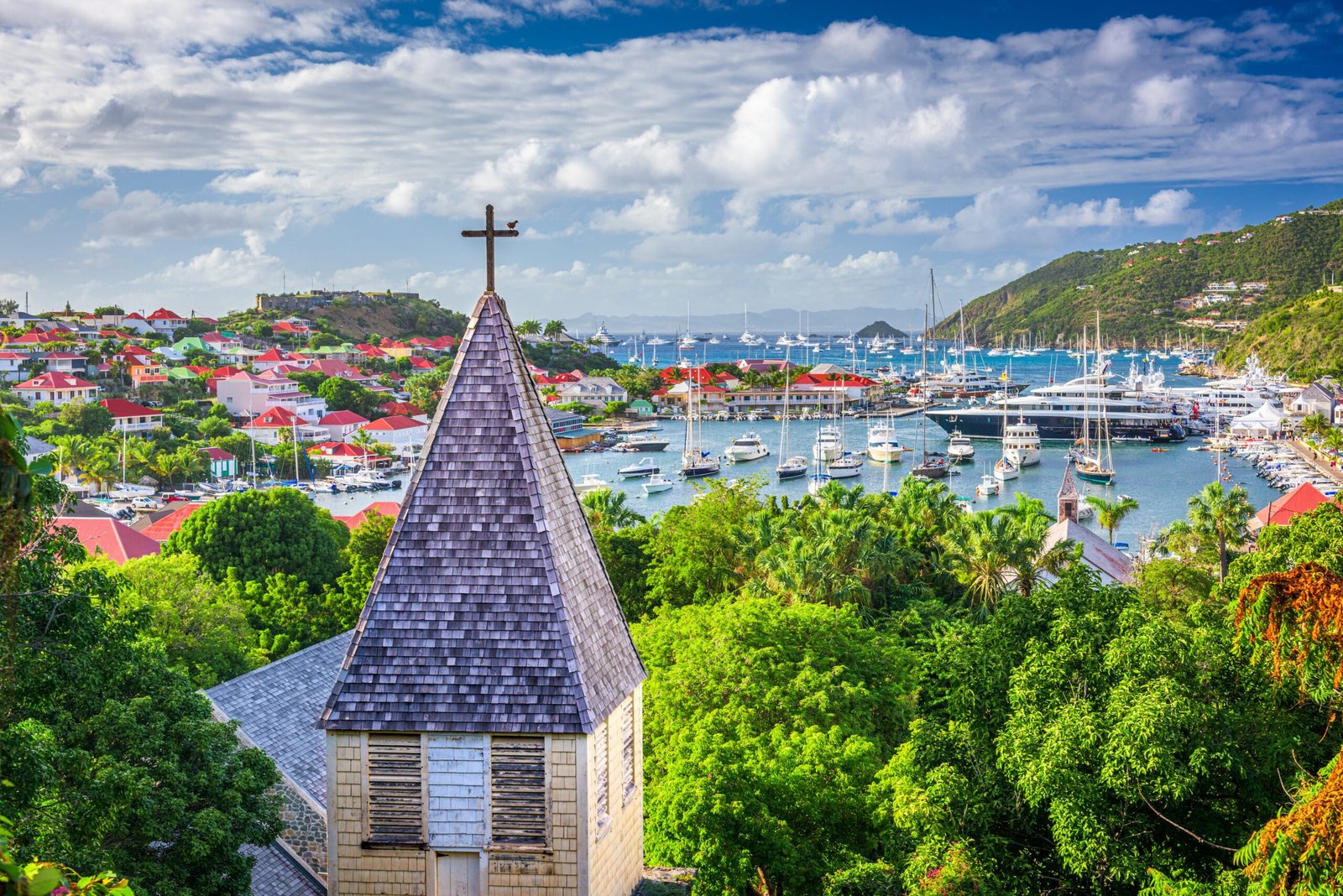 Gustavia,,Saint,Barthelemy,Carribean,View,From,Behind,The,Anglican,Church.