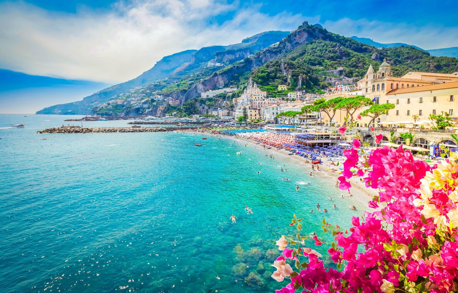 Amalfi,Town,And,Summer,Beach,With,Clean,Blue,Water,And
