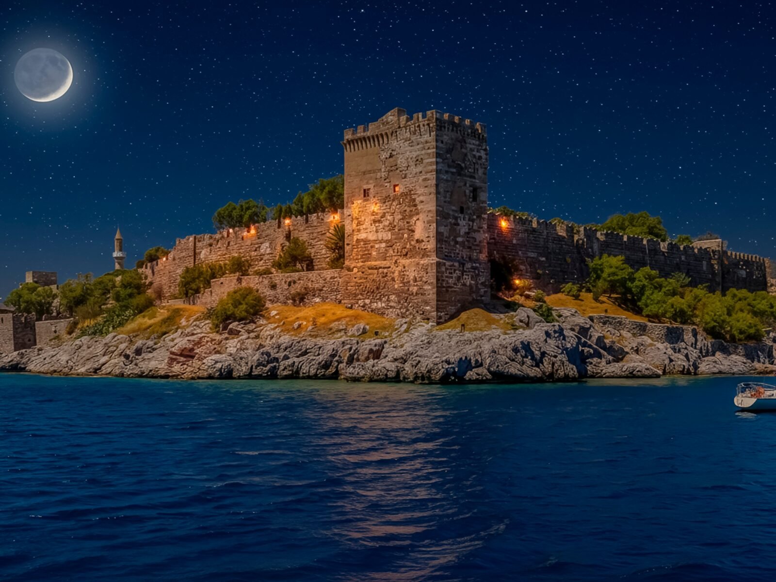 The,Bodrum,Castle,Night,View,In,Turkey