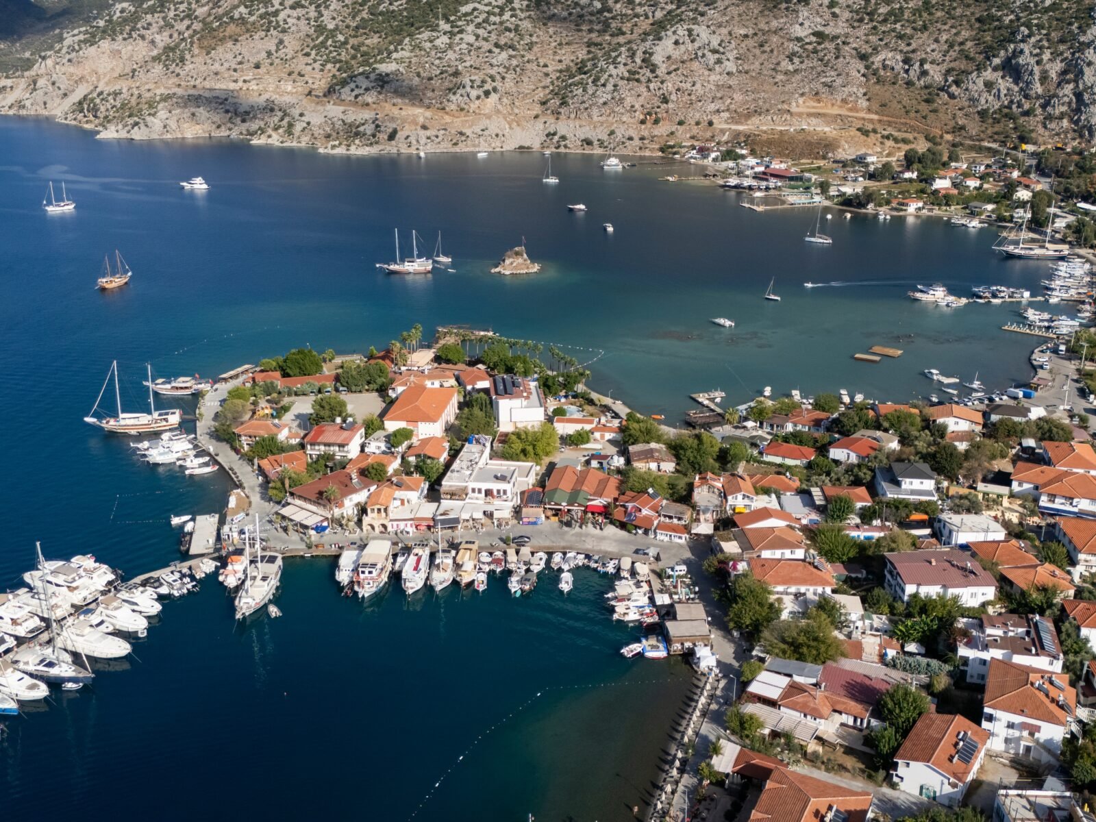 Aerial,View,Of,Selimiye,Bay,And,Sailboats,In,Marmaris,,Turkey
