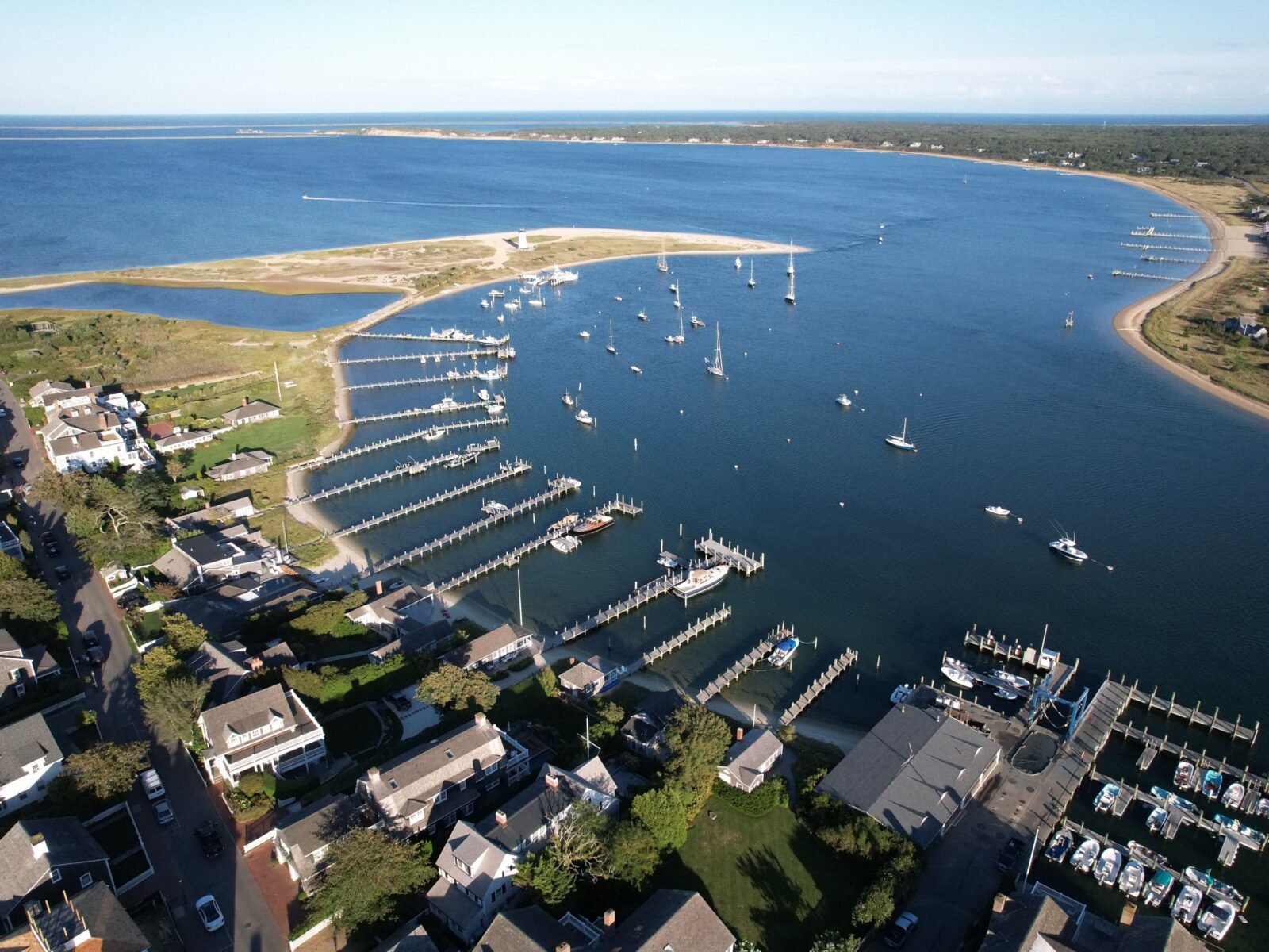 An,Aerial,View,Of,The,Entrance,To,Edgartown,Harbor,On