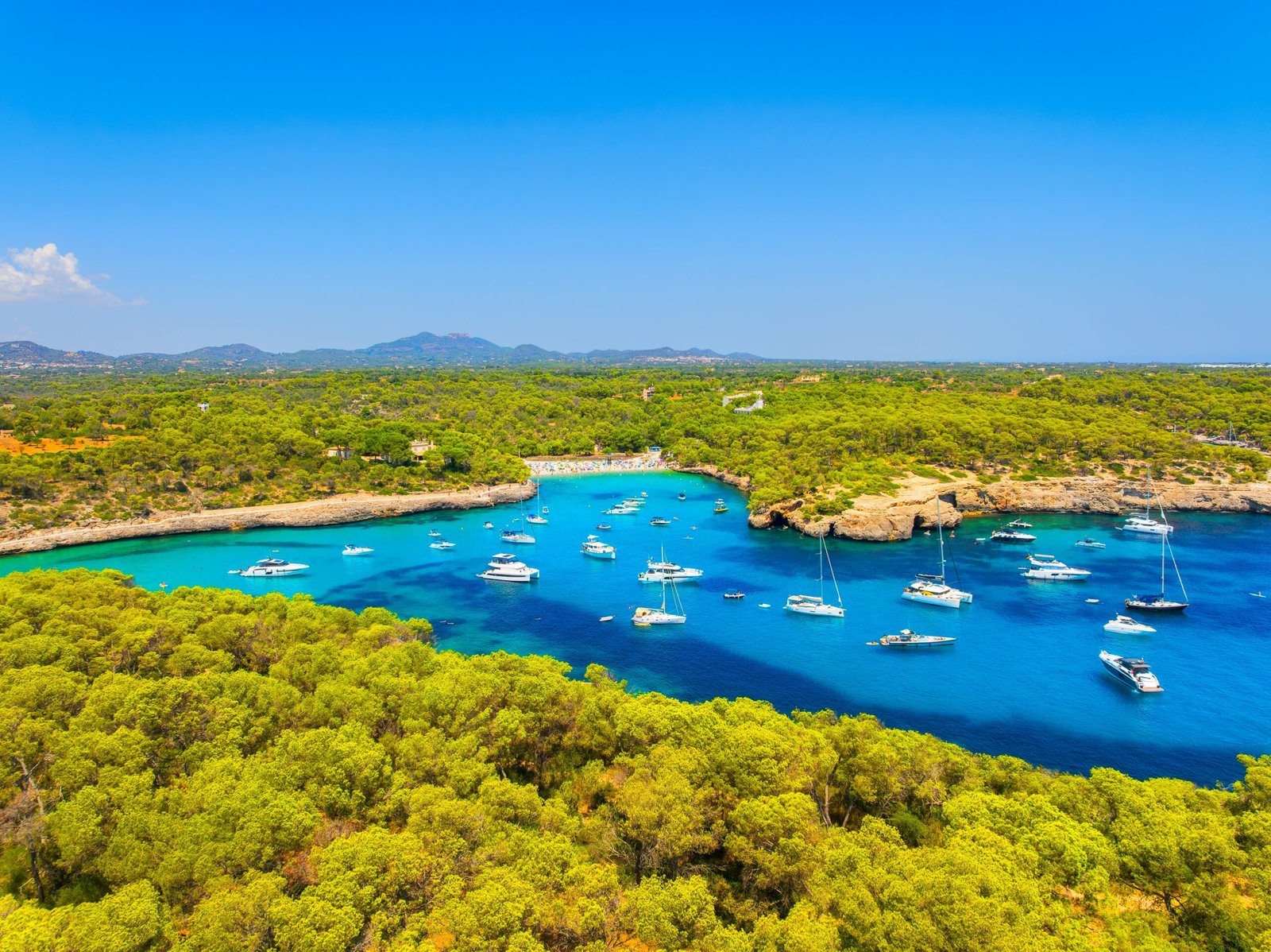 Aerial,View,Of,Cala,Mondrago,Bay,And,Turquoise,Sea,In
